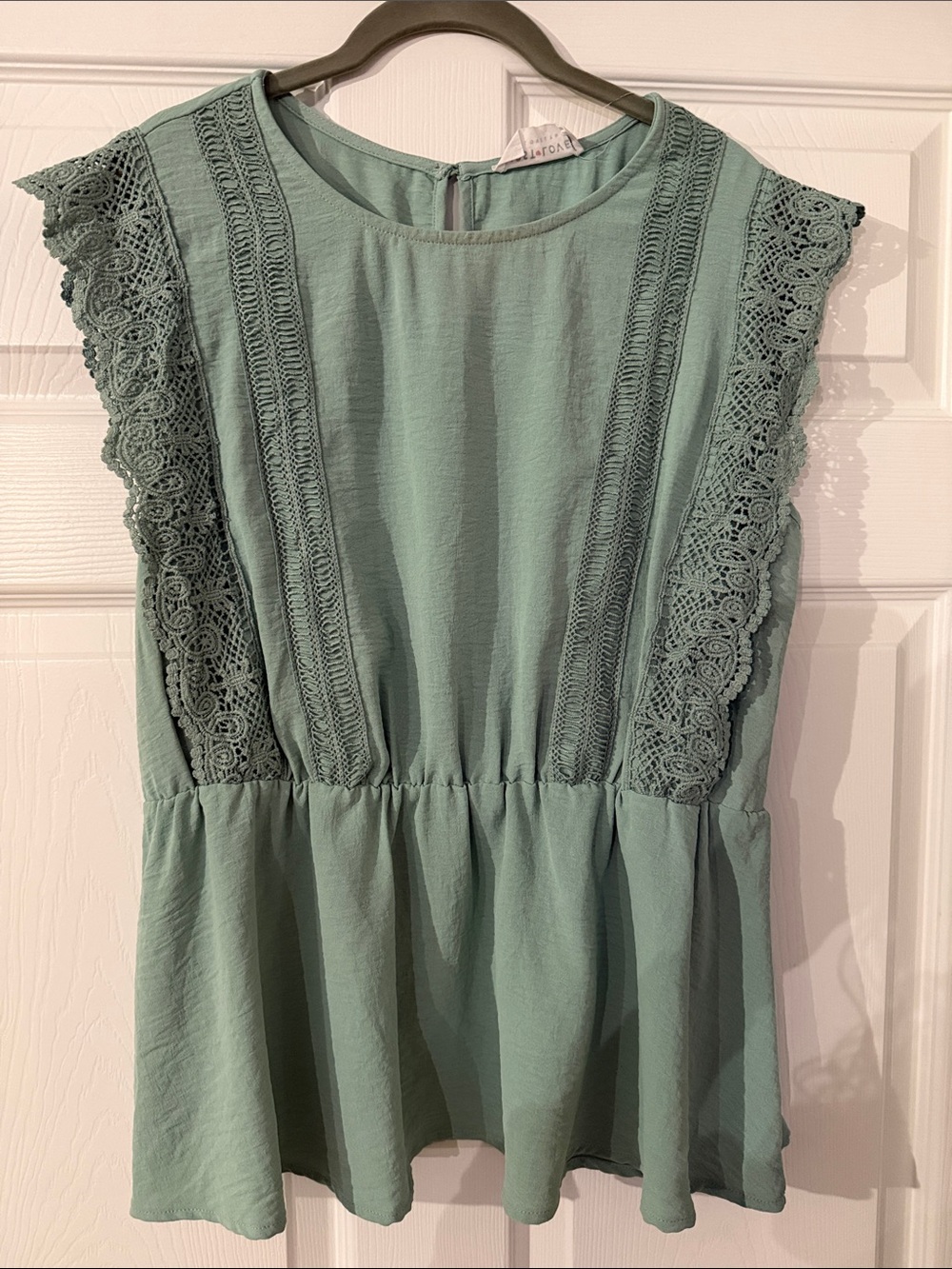 Lace-Trim Peplum Tank Top - Sage Green